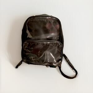 Black Ita Backpack with Clear Front Pocket - Faux Leather, Multi-Compartment
